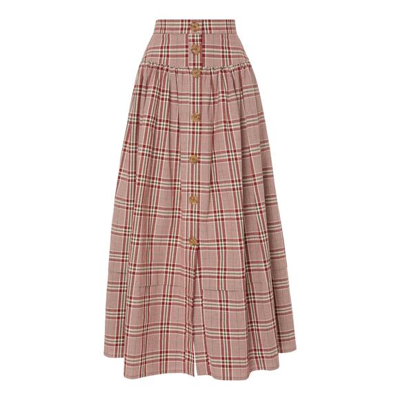 Rejina Pyo Christmas Plaid Midi Skirt Red Green Button Front Size 2 US 6 UK $550 - Picture 2 of 16